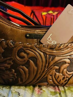b.o.c. Brown Tooled Leather Crossbody Bag